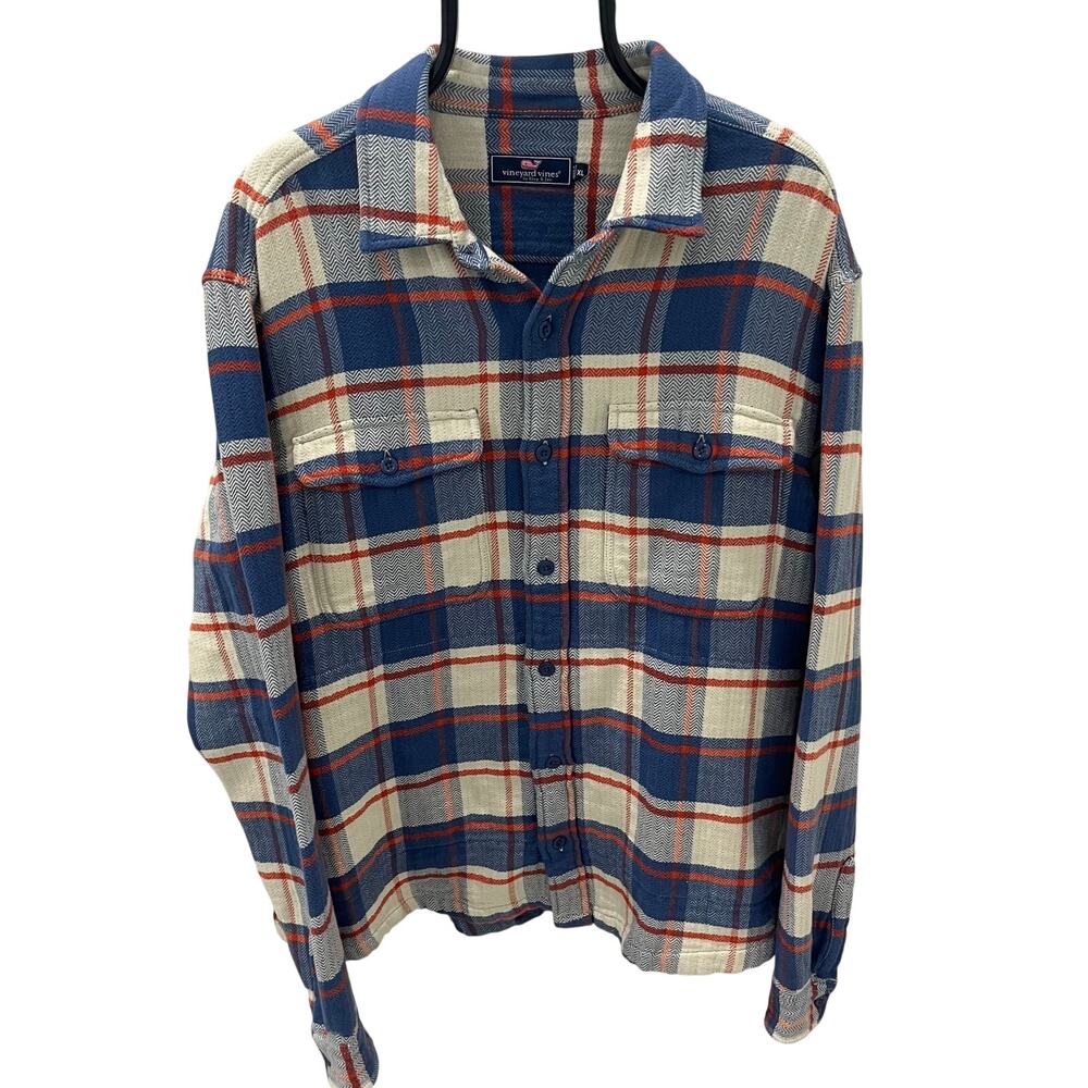 Vineyard Vines Herringbone Double Cloth Plaid Flannel Shirt Jacket Mens XL Blue
